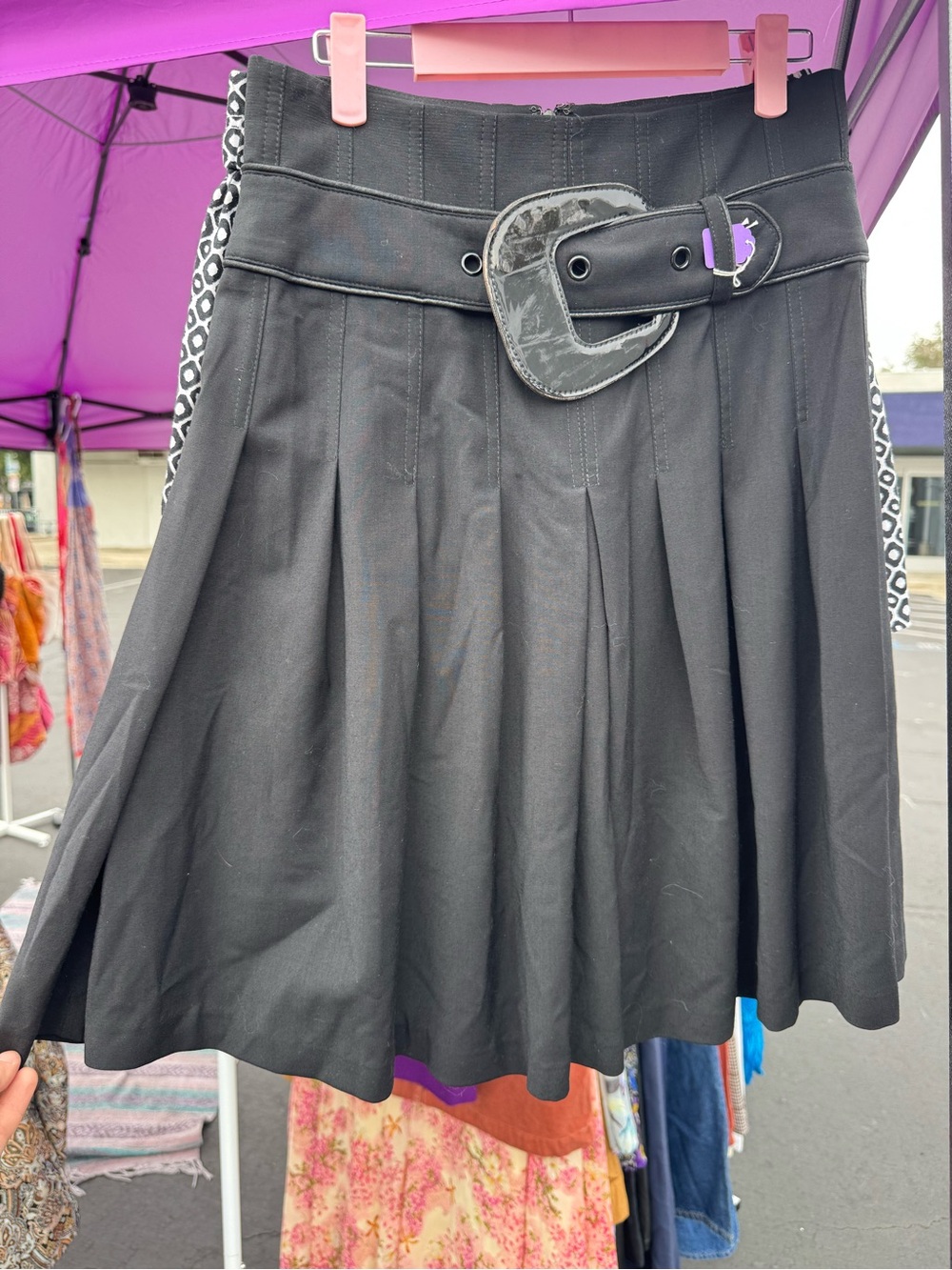 Vintage Bebe - Pleated Black A-Line Skirt with Belt
